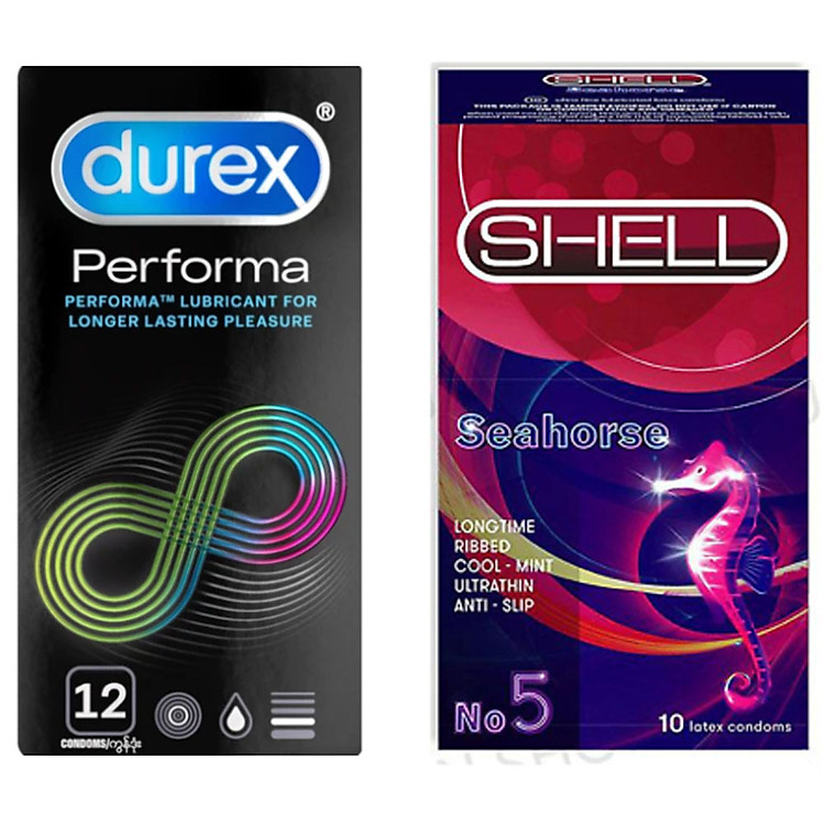 Combo kéo dài thời gian Bao cao su Durex Performa - 12 cái + Bao cao su Shell Sea Horse - 10 cái
