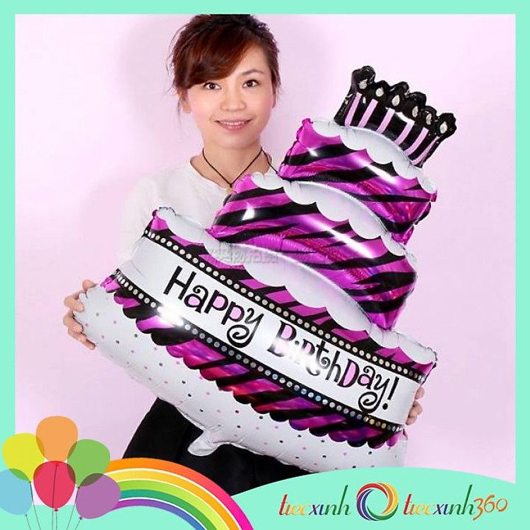 Bong bóng trang trí tiệc hình bánh sinh nhật – 3 tầng hồng