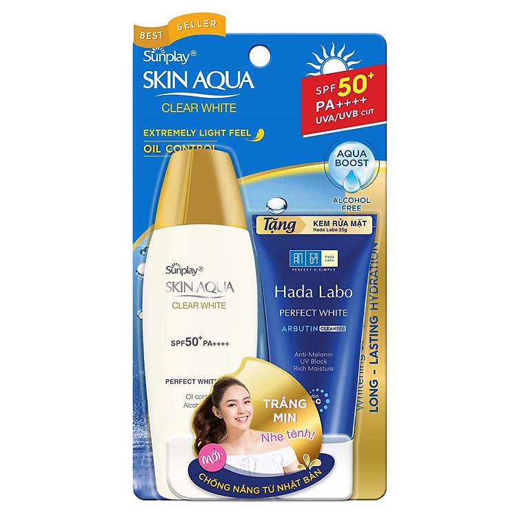 Sữa Chống Nắng Dưỡng Trắng Sunplay Skin Aqua Clear White SPF50+, PA++++ (55g) + Tặng Kem rửa mặt Hada Labo 25g