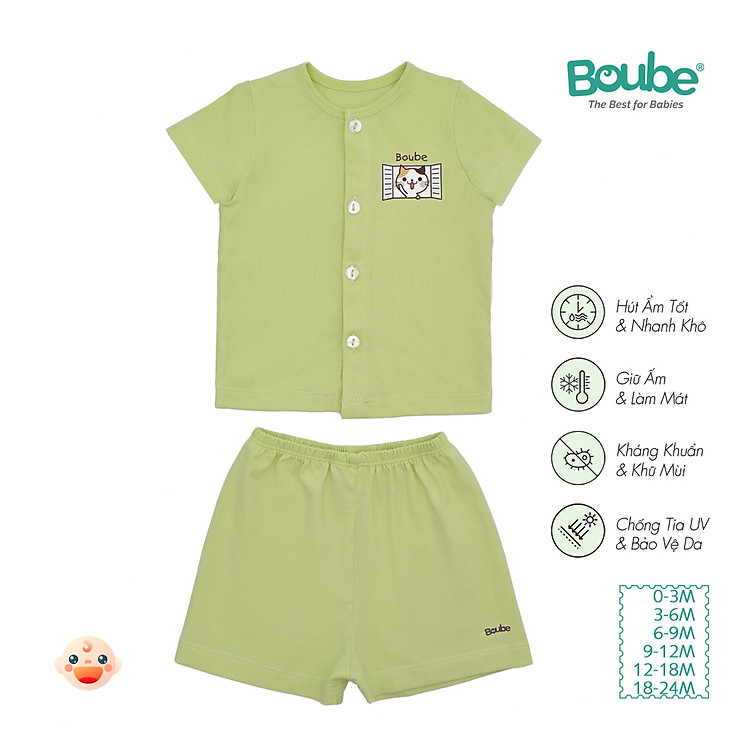 Bộ áo quần cộc tay cài thẳng nhiều màu sắc cho bé sơ sinh và trẻ nhỏ Boube, vải Cotton organic thoáng mát - Size 0-24M