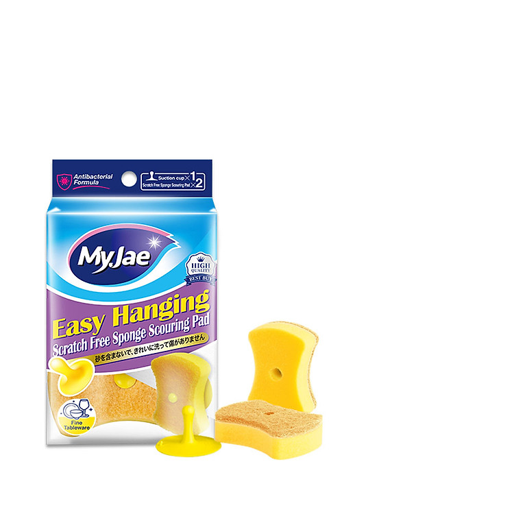 Miếng Bọt Biển Rửa Chén MyJae 2 Mặt, Mút Xốp Rửa Bát Đa Năng Kèm Miếng Nhựa Hít Kê 11.3cm x 7.8cm x 3cm (2 Miếng/Gói)