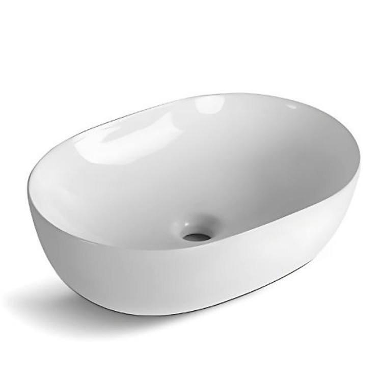 Lavabo oval đặt bàn, chất liệu Sứ, kích thước 615*415*135mm, màu Glossy White, hiệu Trevi TVLO434W