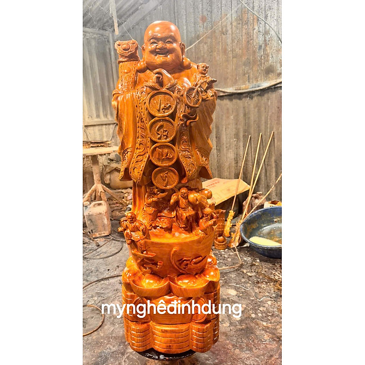Tượng phật di lặc chúc phúc bằng gỗ hương đá cao 100x33x30cm