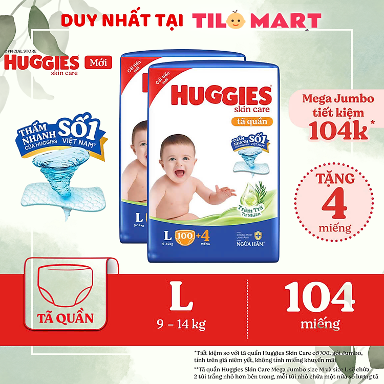 Mua tại Tiki: Combo 2 Tã HUGGIES SKINCARE size L Chính hãng, giá tốt