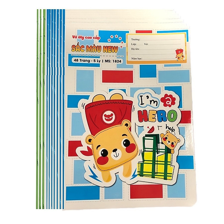 Lốc 10 vở 5 ô ly cao cấp Hải Tiến 48 trang Cấp 1 I Vở dùng cho học sinh Tiểu học Sắc màu 1824