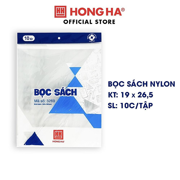 Bọc sách nylon Hồng Hà (190x265mm) (10 chiếc)