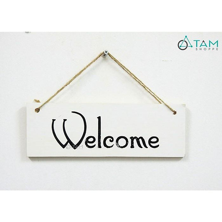 Bảng Welcome treo cửa trắng đen đơn giản số 13