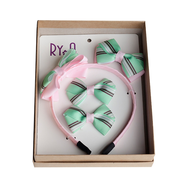 Hộp cài kẹp tóc RY-A 35097-1 (Hồng - xanh, kẻ sọc)