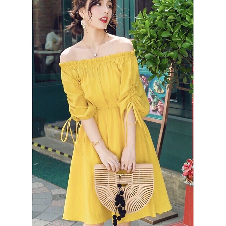 Đầm trễ vai thun eo ML0011