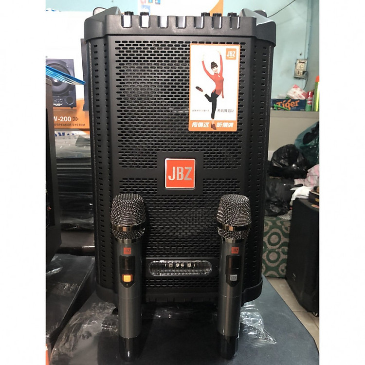 Loa kéo di động JBZ 0806 Thùng gỗ 2 micro không dây-hàng chính hãng