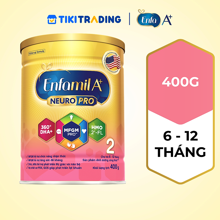 Sữa bột Enfamil A+ Neuropro 2 400g với DHA giúp phát triển não bộ cho trẻ từ 6 –12 tháng tuổi
