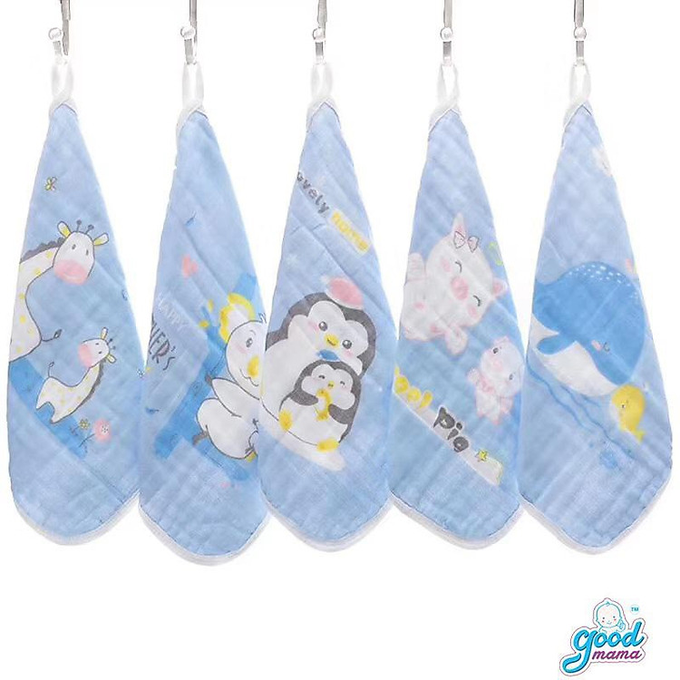 Khăn sữa cho bé 6 lớp, Set 5 khăn 30x30cm, vải mềm mại dày dặn thấm hút tốt