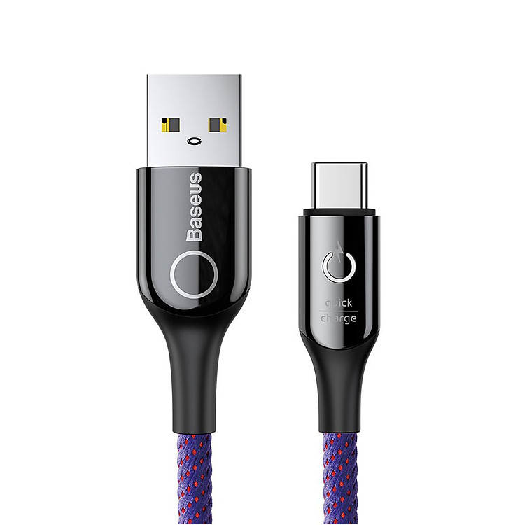 Cáp sạc Type C tự ngắt C Shape cho Androi (3A, Sạc nhanh QC 3.0, Sợi Carbon Siêu Bền, LED đổi màu thông minh) 1.2M - Hàng Chính Hãng