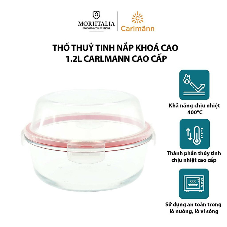 Thố thuỷ tinh Carlmann nắp khoá cao tiện lợi cao cấp HRD10