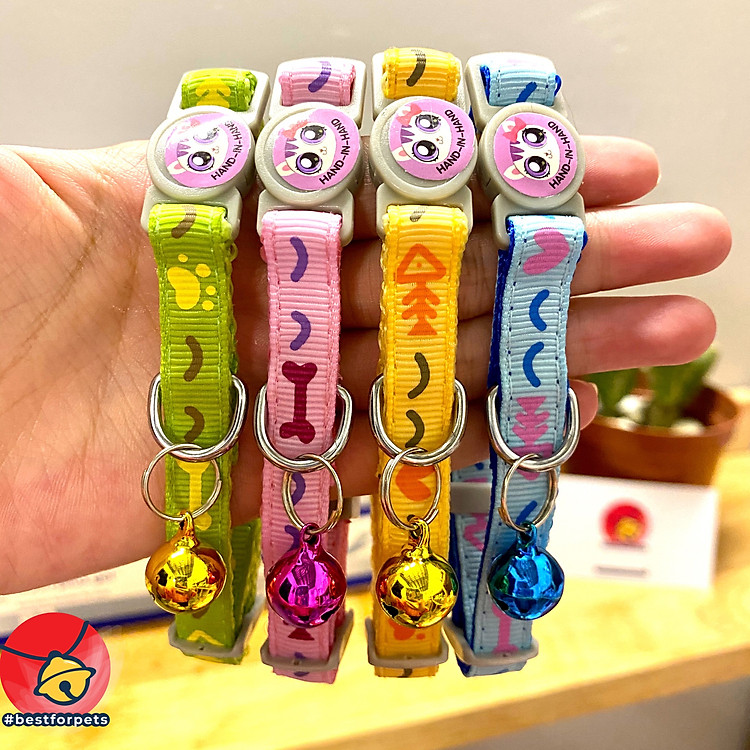 Vòng cổ có lục lạc cho chó mèo dưới 7kg - Họa tiết chân, xương và trái tim