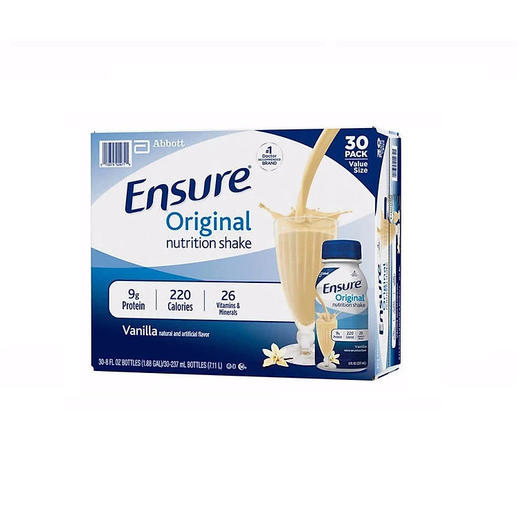 Sữa ensure nước Ensure Original Nutrition Shake - Cung cấp đầy đủ dinh dưỡng giúp hồi phục sức khỏe cho người gầy, người suy dinh dưỡng, người già, người sau phẫu thuật, người mới ốm dậy (237ml/chai)
