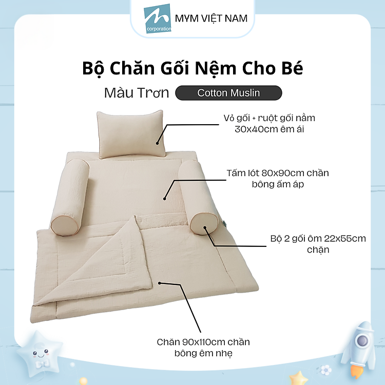 Bộ chăn gối MYM vải xô Muslin Chính hãng Ưu đãi - Hình ảnh 3
