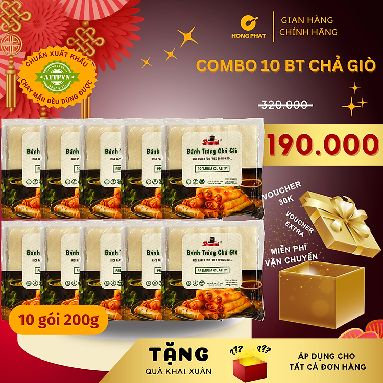 COMBO 10 Bánh tráng chả giò Shammi vuông 22cm 200g (bánh tráng cuốn chả giò,bánh đa nem xuất khẩu)