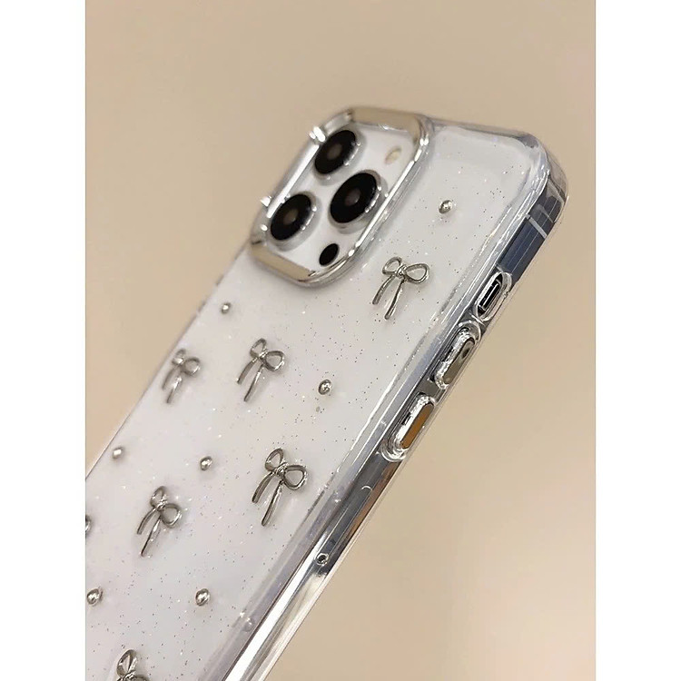 Ốp Lưng Trong Suốt Nhũ Kim Tuyến Họa Tiết Nơ Bạc Cho Samsung galaxy A02S/A03S/A04S/A05S/A04/A06. Hàng Nhập Khẩu