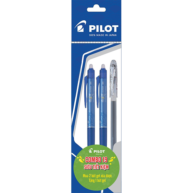 Combo Pilot 19 : 2 Bút Gel Xóa Được Frixion 0.5mm Mực Xanh + 1 Bút Super Gel Mực Đen