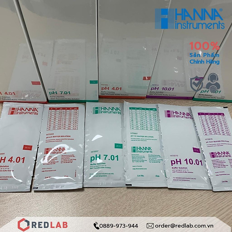 Dung dịch hiệu chuẩn pH 4.01 7.01 10.01 dạng gói 20mL Hanna HI70004 HI70007 HI70010