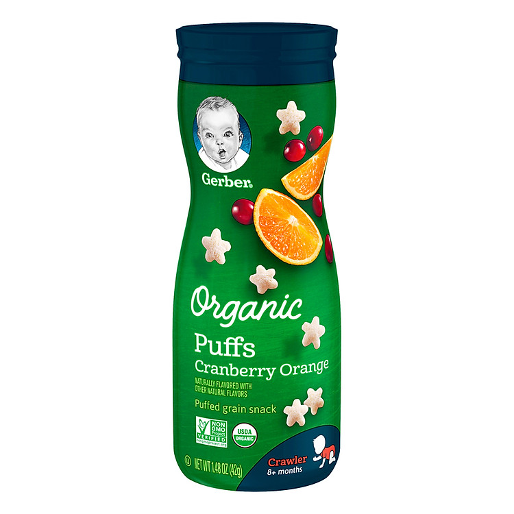 Bánh Ăn Dặm GERBER ORGANIC PUFFS Vị Nam Việt Quất Cam (Hộp 42g)