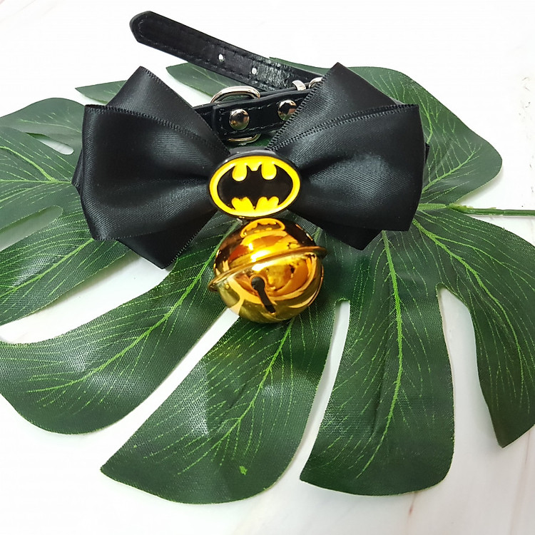 Vòng cổ có chuông và nơ cao cấp cho chó mèo BATMAN