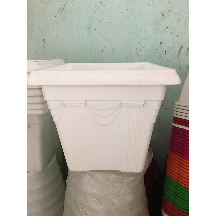 Chậu Nhựa Vuông Trồng Cây, Hoa Kiểng Bền Đẹp (màu trắng)