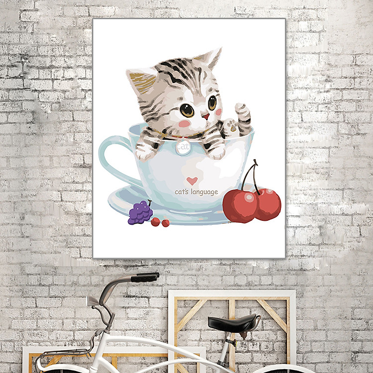 Tranh sơn dầu số hóa mèo cherry 67