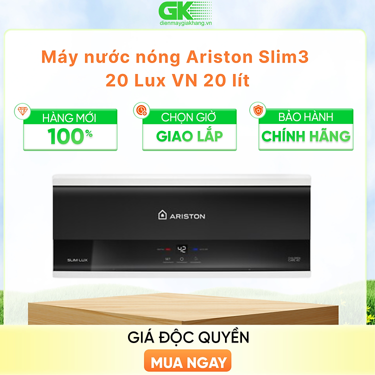 MÁY NÓNG TẮM GIÁN TIẾP ARISTON 20 LÍT SLIM3 20 LUX VN - HÀNG CHÍNH HÃNG - CHỈ GIAO HCM