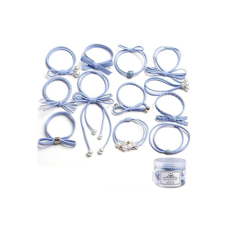 Set 12 Dây Thun Buộc Tóc, Cột Tóc Xinh Xắn Kèm Hộp Đựng