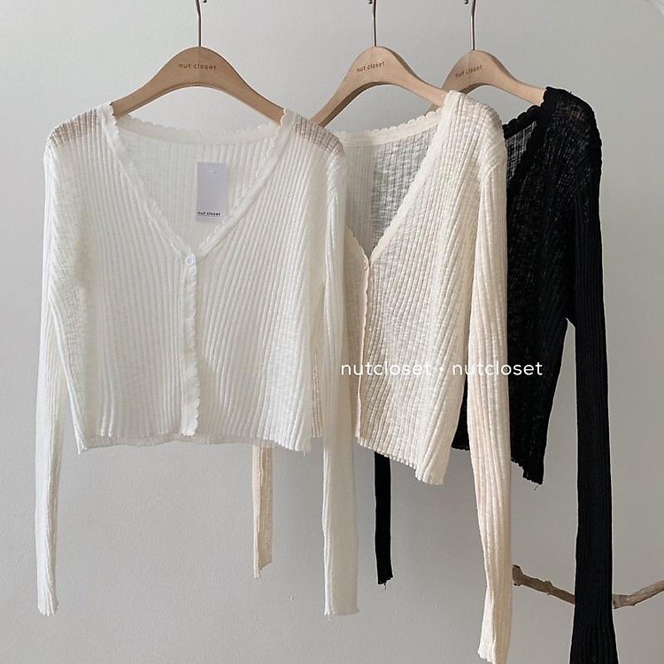 Áo cardigan len 1 cúc - len mongtoghi mỏng
