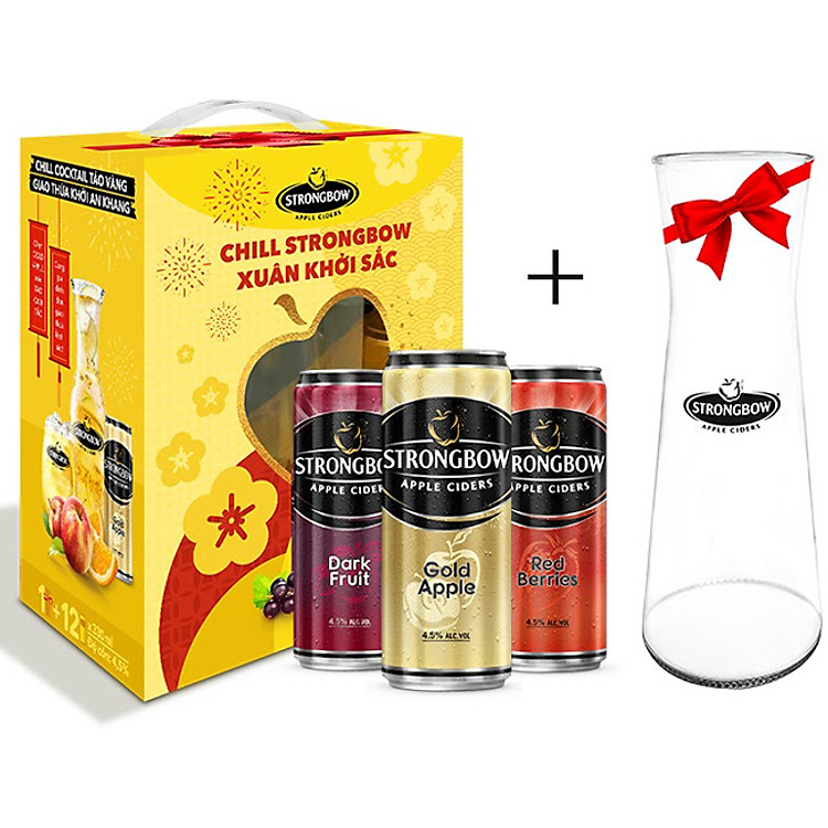 Thùng 12 Lon Nước Táo Lên Men Strongbow Mix 3 Vị - Tặng Bình Thủy Tinh