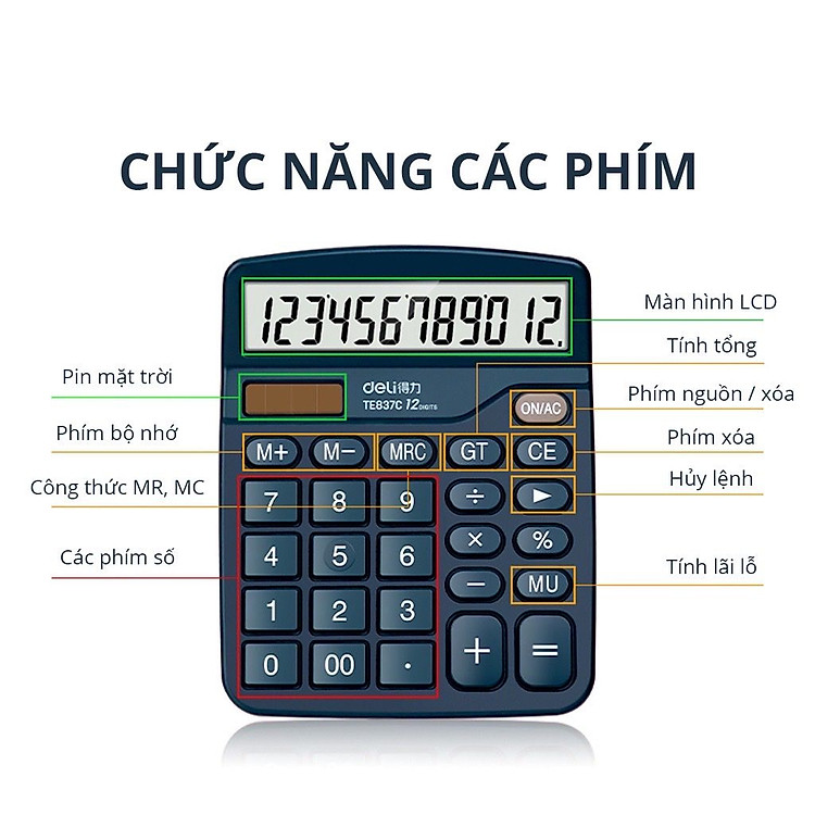 Máy tính để bàn 12 số Deli (1 chiếc) - Ảnh 7