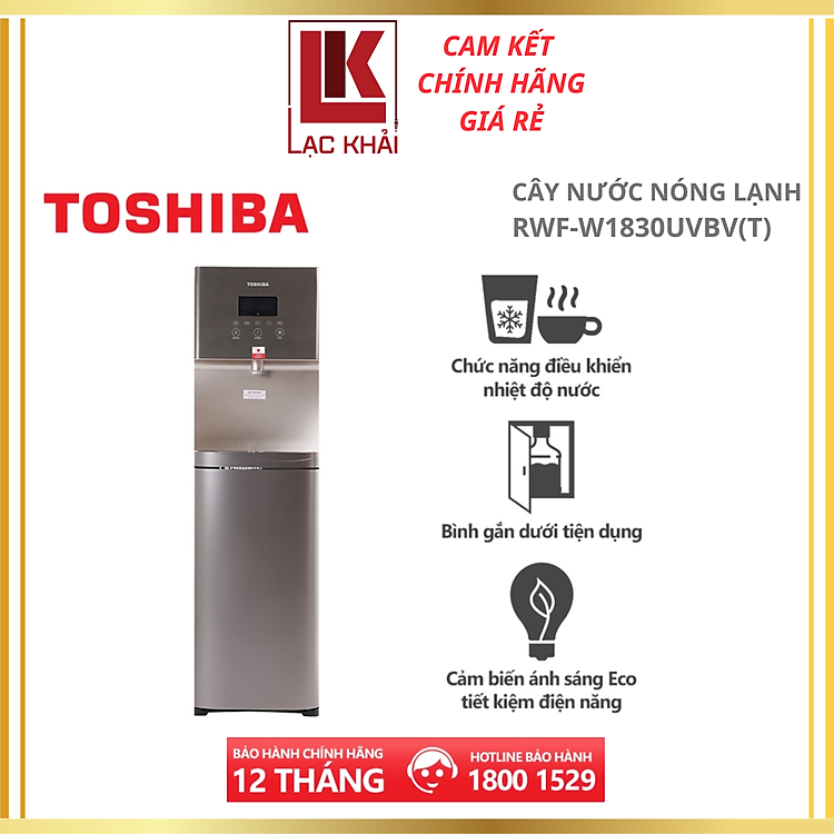 Cây nước nóng lạnh Toshiba RWF-W1830UVBV(T) - Bình gắn dưới - Diệt khuẩn bằng tia UV - Điều khiển cảm ứng - Chỉnh được nhiệt độ nước - Cảm biến ánh sáng, tiết kiệm điện 20% - Hàng chính hãng, bảo hành 12 tháng