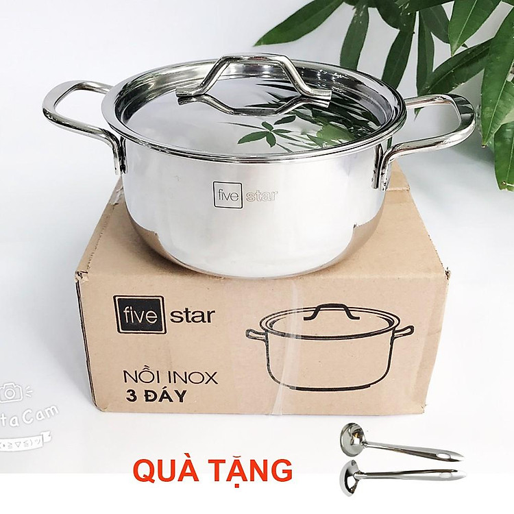 Nồi inox 3 đáy sandwich FiveStar Standard nắp inox ( 16cm/18cm/ 20cm/24cm ),tặng 1 muỗng canh, dùng được mọi bếp