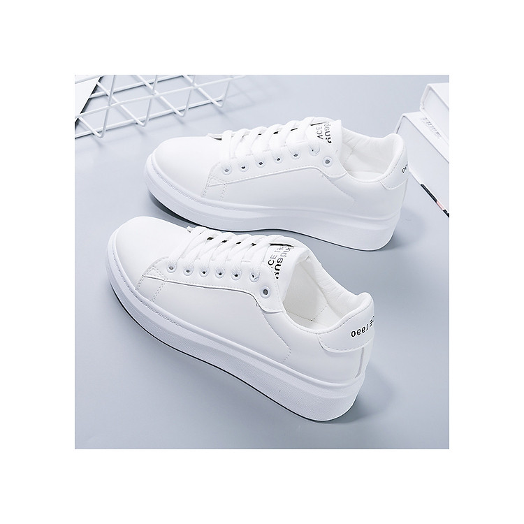 Giày thể thao nữ - giày sneaker nữ mầu trắng đế cao ST008W
