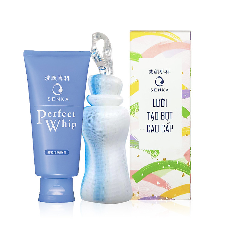 Bộ Đôi Sữa Rửa Mặt Tạo Bọt Chiết Xuất Tơ Tằm Trắng Senka Perfect Whip 120g Tặng Lưới Tạo Bọt