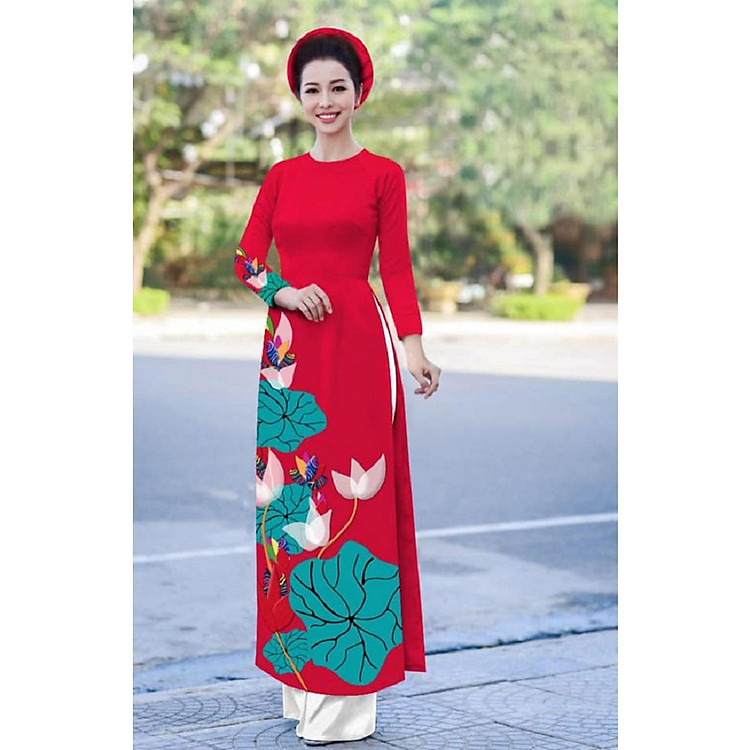 ÁO DÀI TRUYỀN THỐNG LỤA NHẬT IN HOA SEN