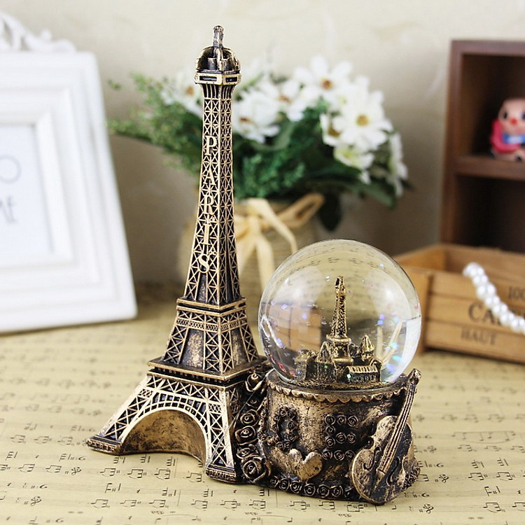 Quả cầu tuyết tháp Eiffel, Quả cầu pha lê tuyết có đèn led và tháp Eiffel - Màu vàng