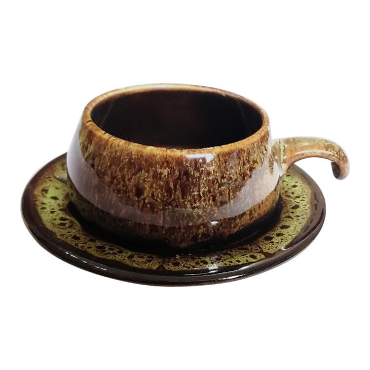 Bộ Tách Coffee Đĩa Lõm - Gốm Sứ Bát Tràng - P06V - Màu Vàng Gấm