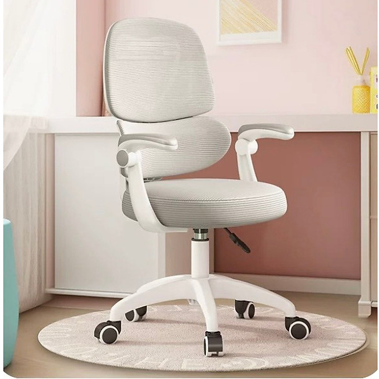 Ghế xoay học sinh học bài chống gù màu xám CE1024-M Nội thất Capta Ghế ngồi học bài tại nhà dành cho bé trai và bé gái lưng lưới nệm vải lưới màu xám tay điều chỉnh gấp gọn bảo vệ cột sống khung và chân nhựa màu trắng có bánh xe tại HCM