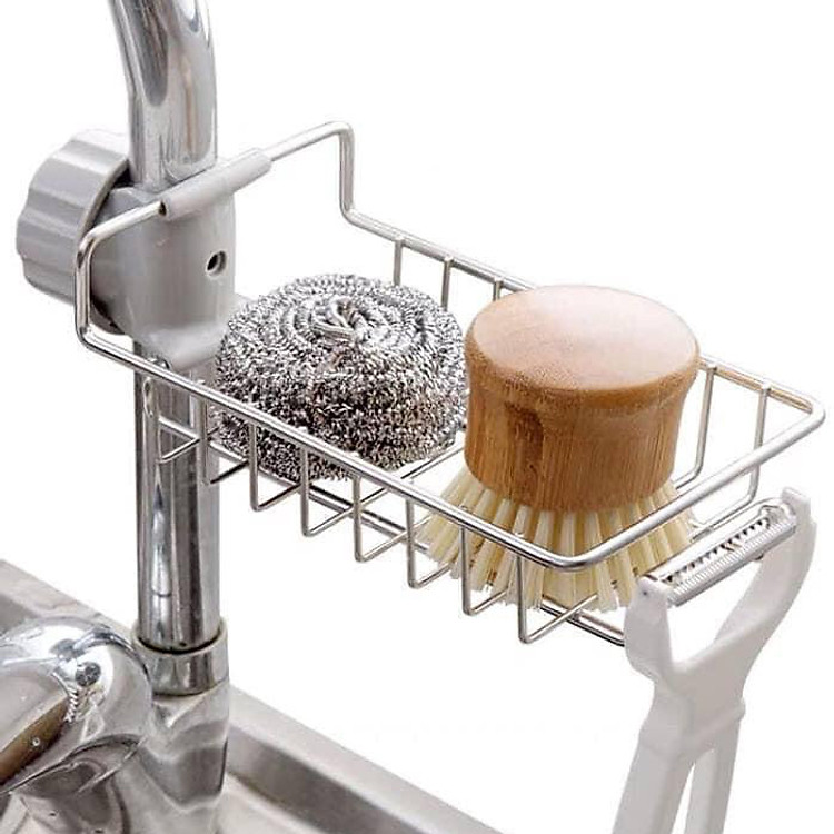 Giá để đồ inox cài cạnh vòi nước rửa bát nhà tắm + tặng khăn Cotton xuất khẩu Nhật Pháp