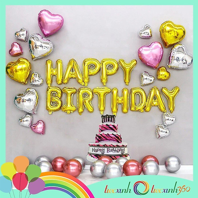 Bong bóng trang trí sinh nhật điểm tim TXS3H (Vàng-Hồng)