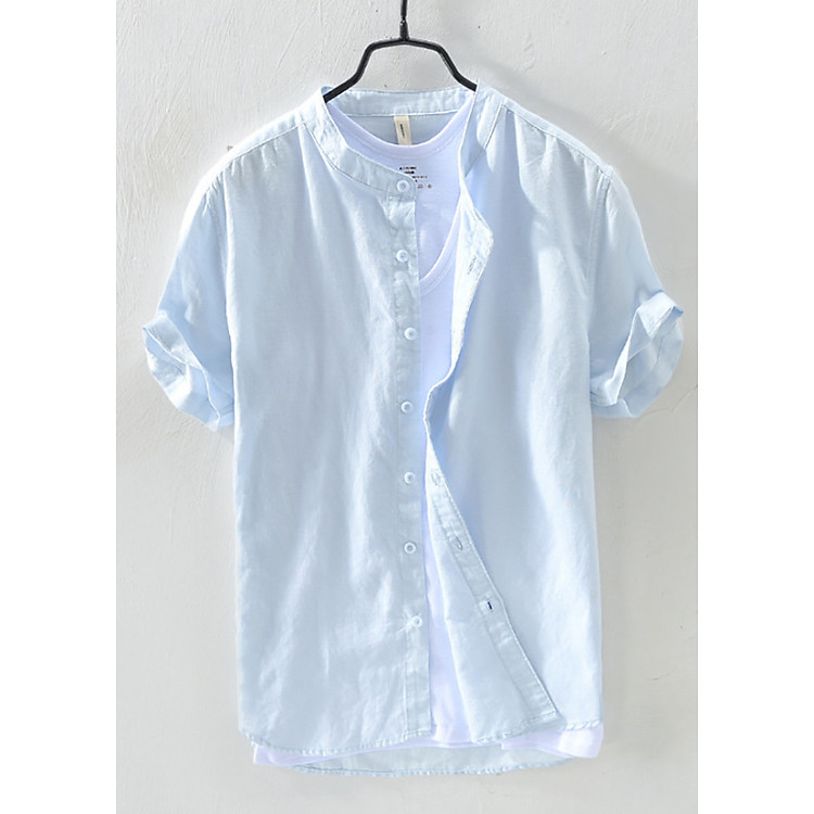 Áo sơ mi cổ trụ tay ngắn màu trơn ASM028