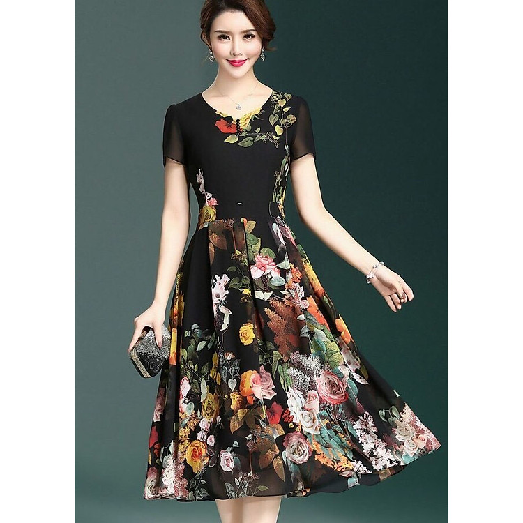 Đầm Hoa Cổ Tim SK23725