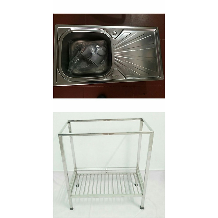 CHẬU RỬA CHÉN 1 HỘC CÓ BÀN INOX CAO CẤP CÓ CHÂN + VÒI RỬA