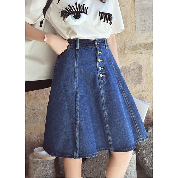 Chân váy jean xòe ngang gối C111
