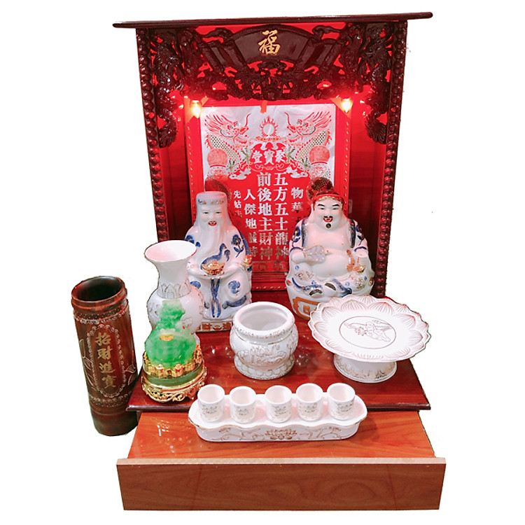 Combo Tủ thần tài 5 tấc sứ trắng xanh (Phước Bảo Đường) PT0194