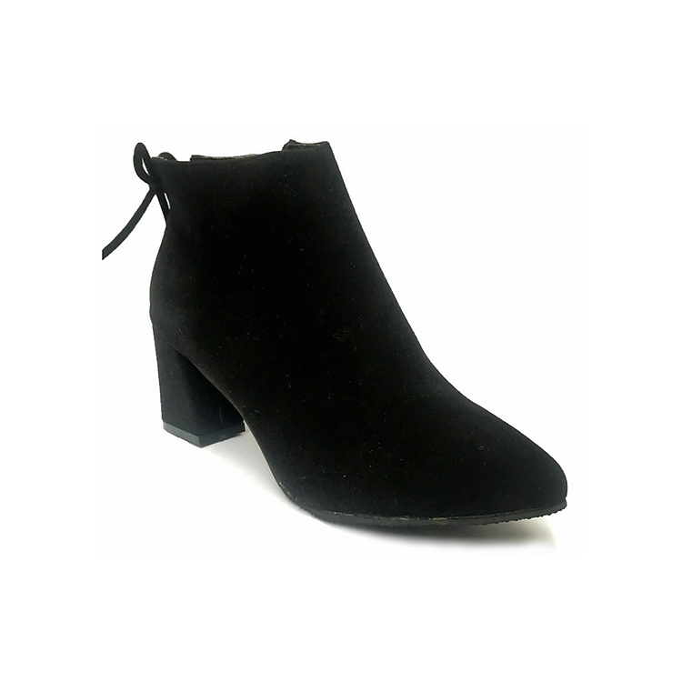 Giày Boot Nữ Da Lộn Thắt Nơ Gót Vuông B09 - Đen